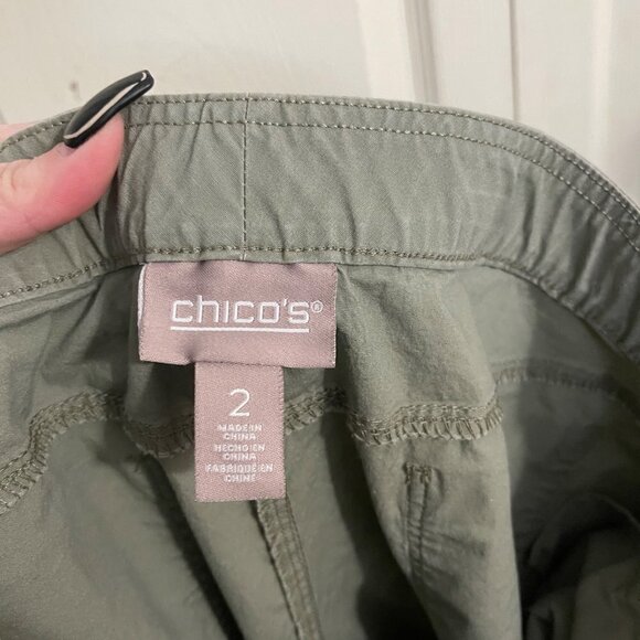 Chico's Womens Green Elastic Waist Pockets Convertible High Rise Pants Large/12 - Picture 3 of 10